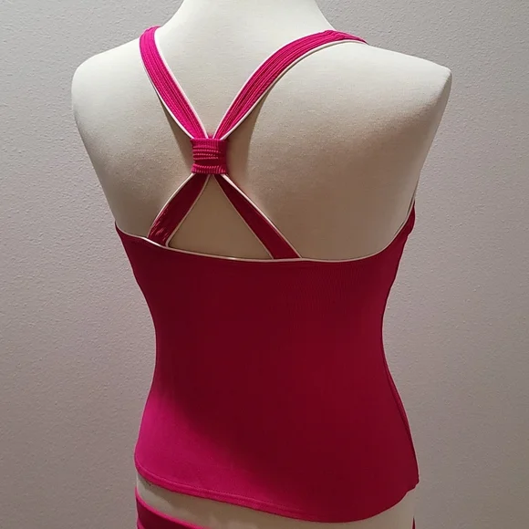 LANDS END BRIGHT NEON PINK BARBIECORE ACTIVEWEAR MINI SKIRT SET SZ 12 TOP SZ 8 - Picture 11 of 13